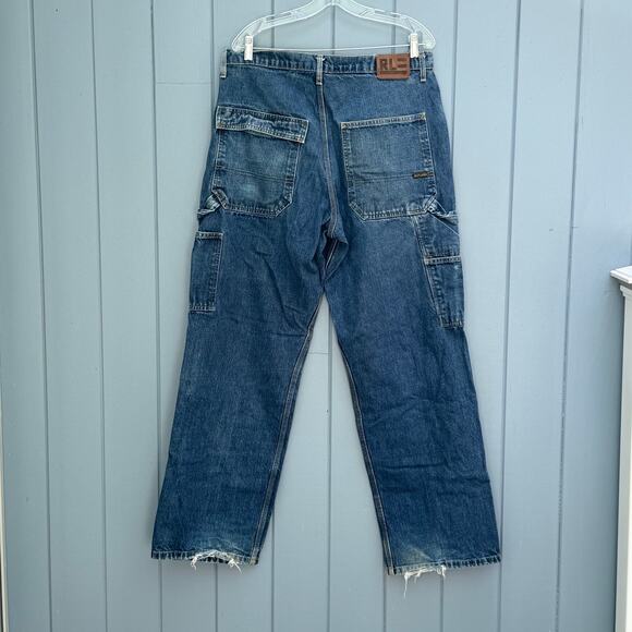 Vintage Polo Ralph Lauren x YANKEES Collab Carpenter Jeans Double Knee 34x32 - Picture 2 of 9